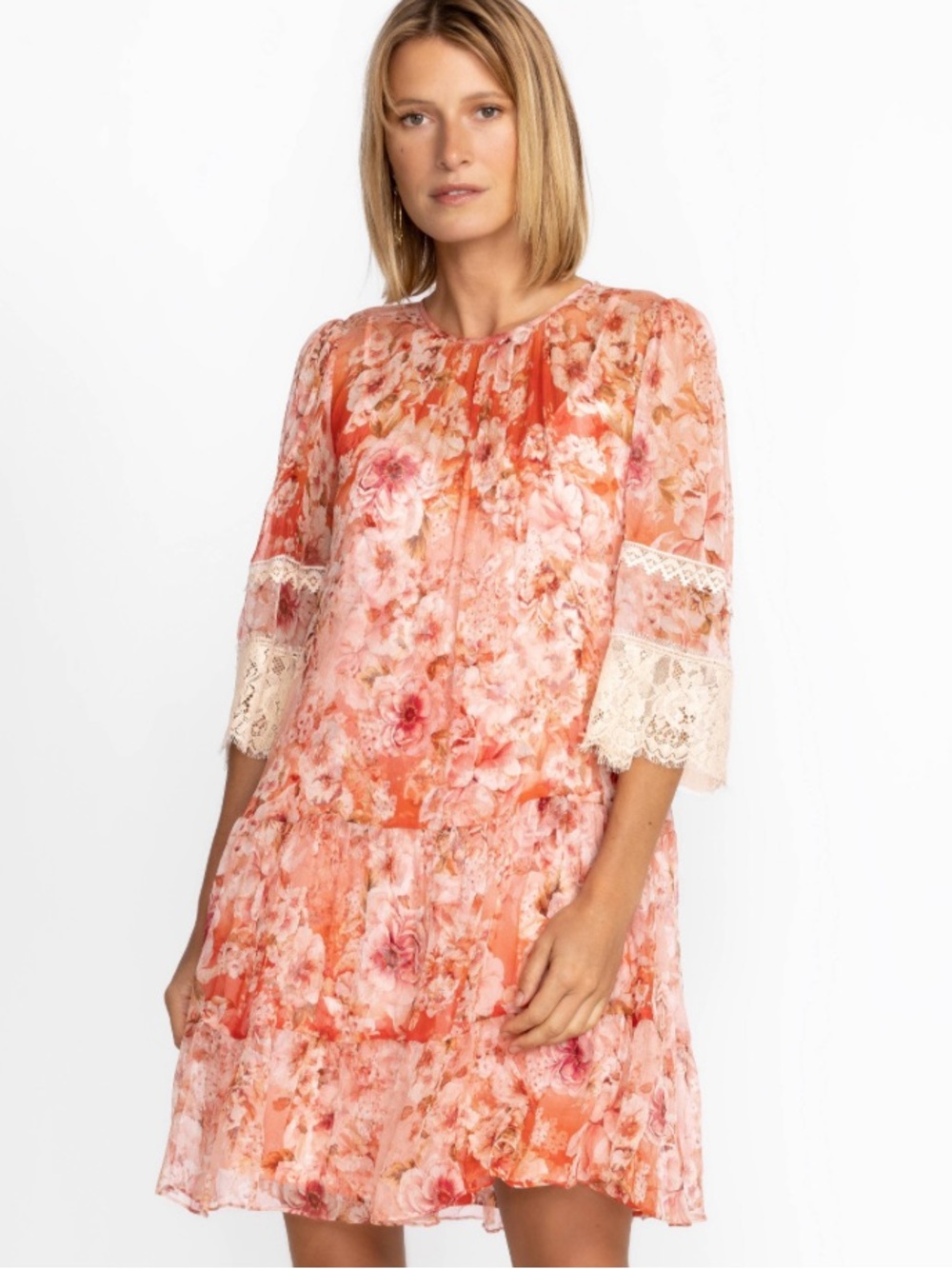 NWT Johnny Was Yours Truly Silk Floral Mini Dress Size M 2PC - Picture 14 of 15
